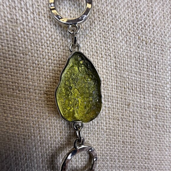 Chicos Womens Green & Silver-Tone Double Strand Chain Necklace Elegant Piece - Picture 3 of 6